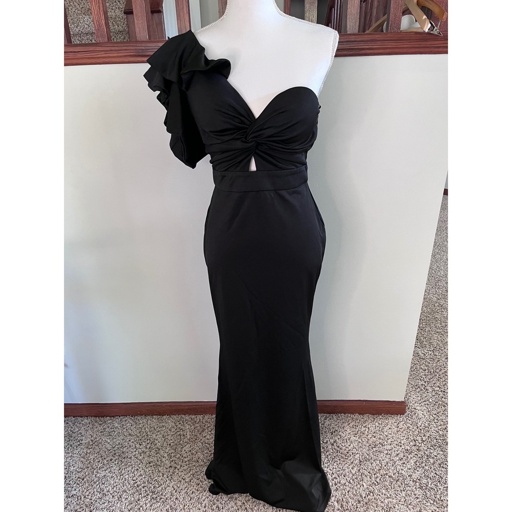 Faeriesty Black One Shoulder Ruffle Mermaid Formal Gown Dress Size M